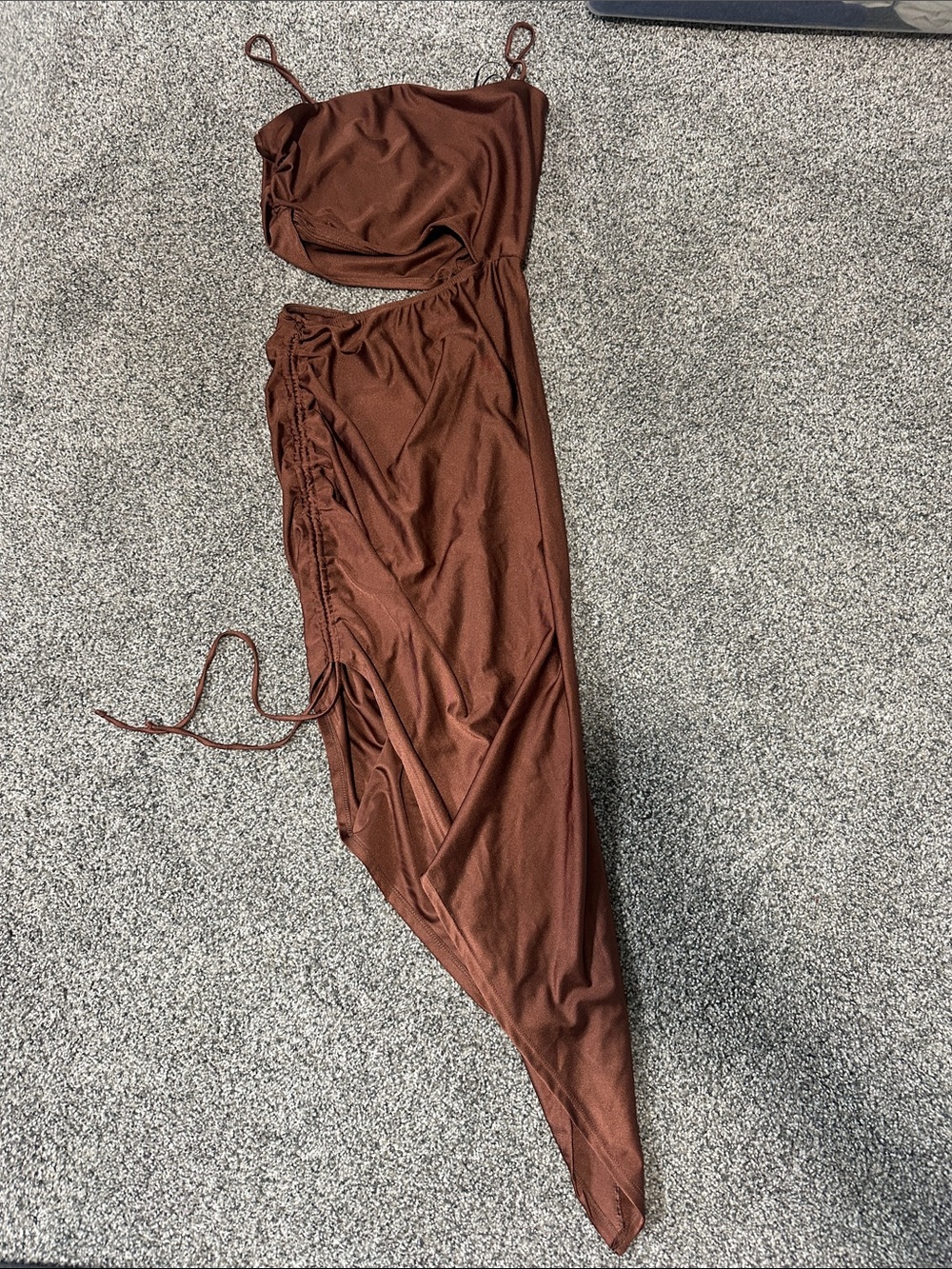 Asymmetric silk dress with side cutout